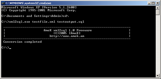 Screenshot. AmoK xml2sql. Supported OS Win 3.1x, Win95, Win98, WinME, 